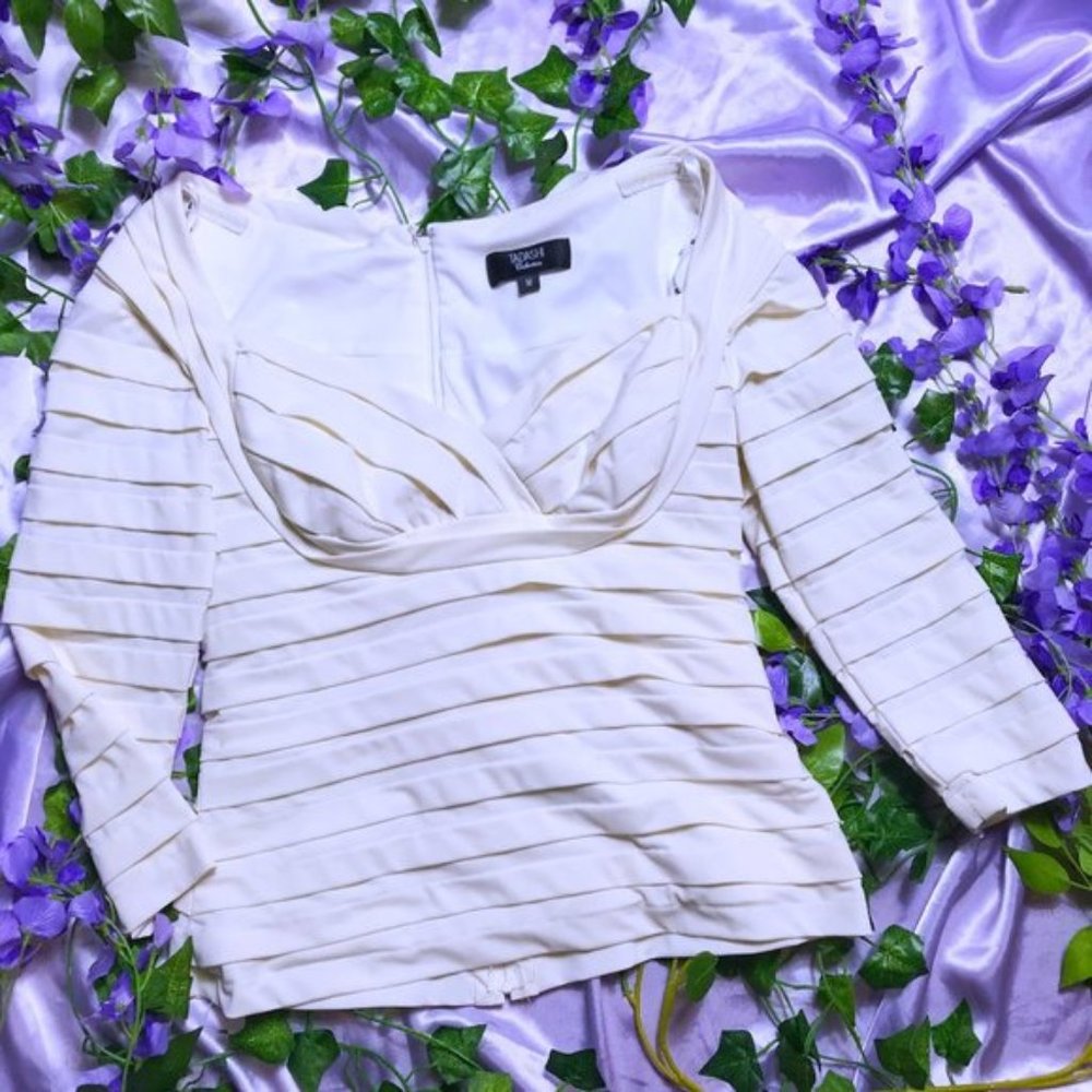 Tadashi Shoji Collection White Shutter Pleat Top